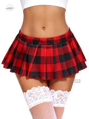 Pleated Mini Skirt Y2K Style Elastic Waist Polyester Spandex XS-4XL